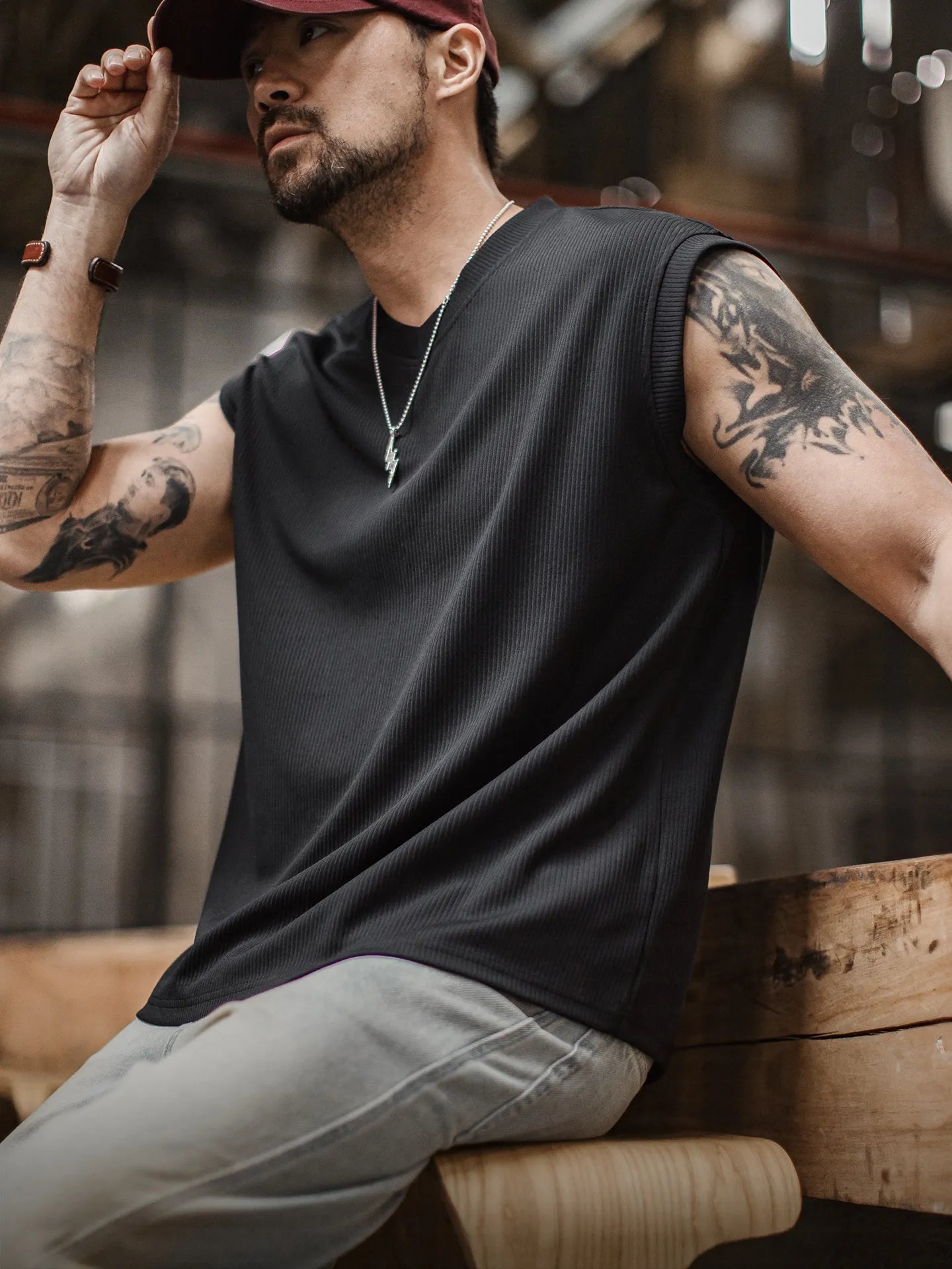 MADEN Striped V-Neck Tank Top