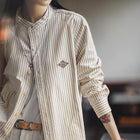 Chemise rayée à manches longues MADEN, col montant – 100 % coton  thumbnail