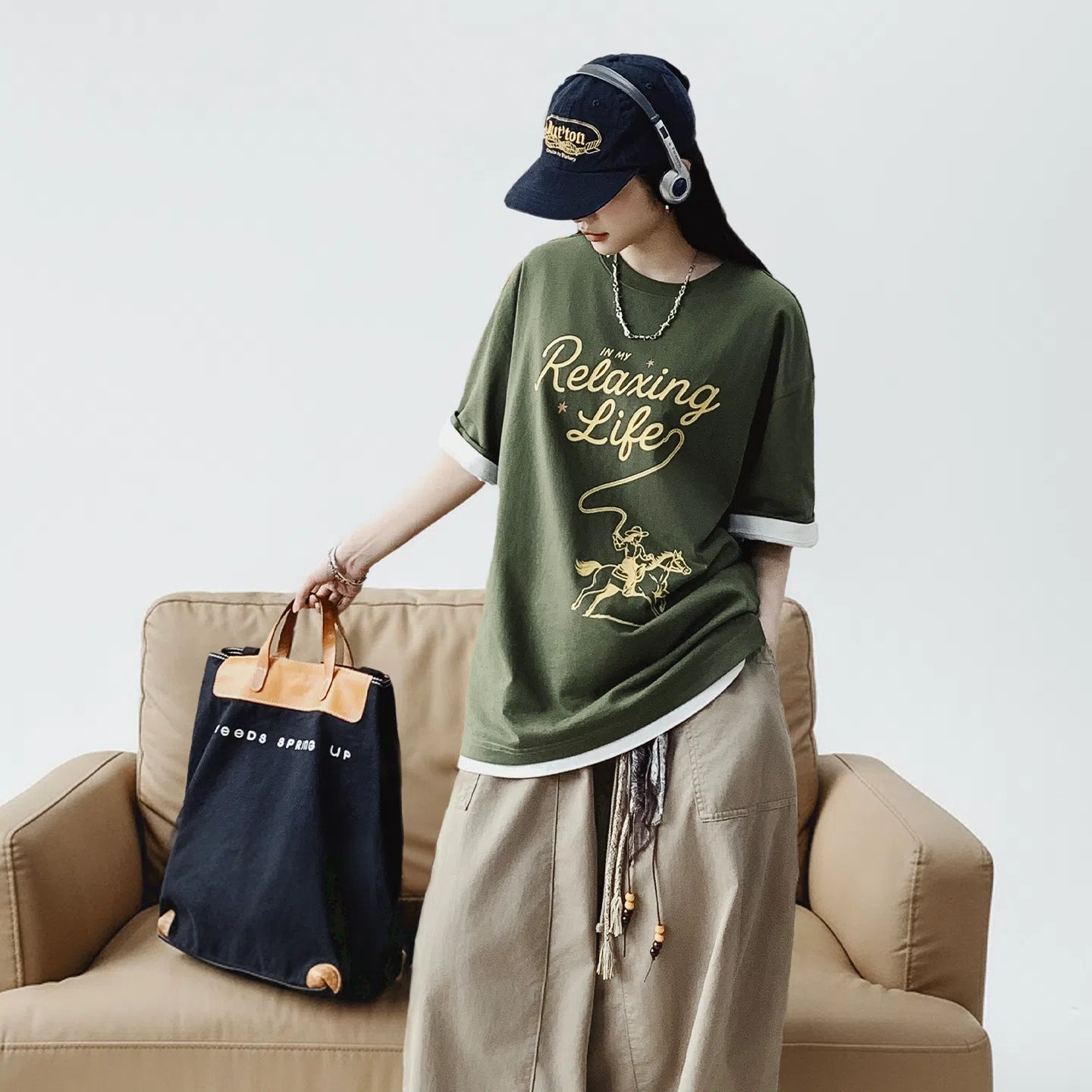 MADEN Women's Vintage Print Cotton Tee