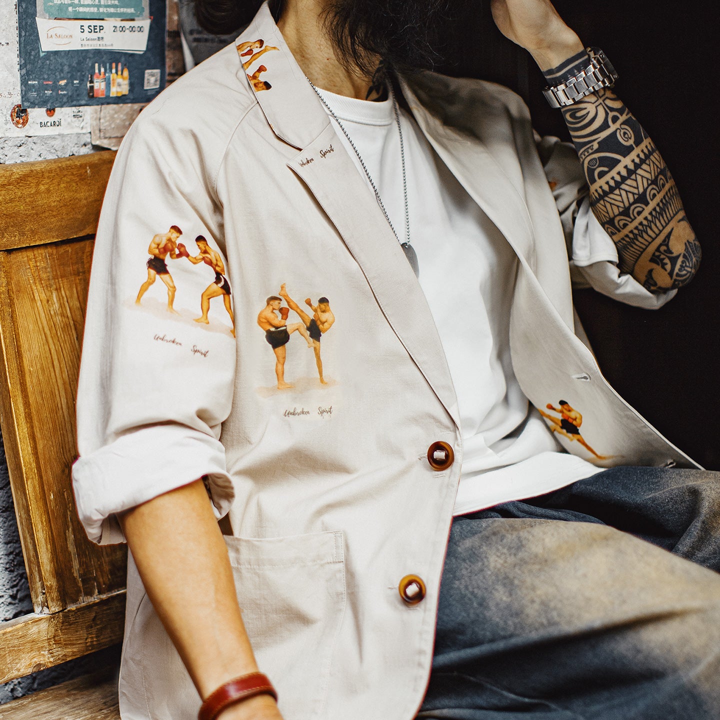 MADEN Fighter Prints Casual Blazer-Hemd