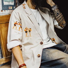 MADEN Fighter Prints Casual Blazer-Hemd