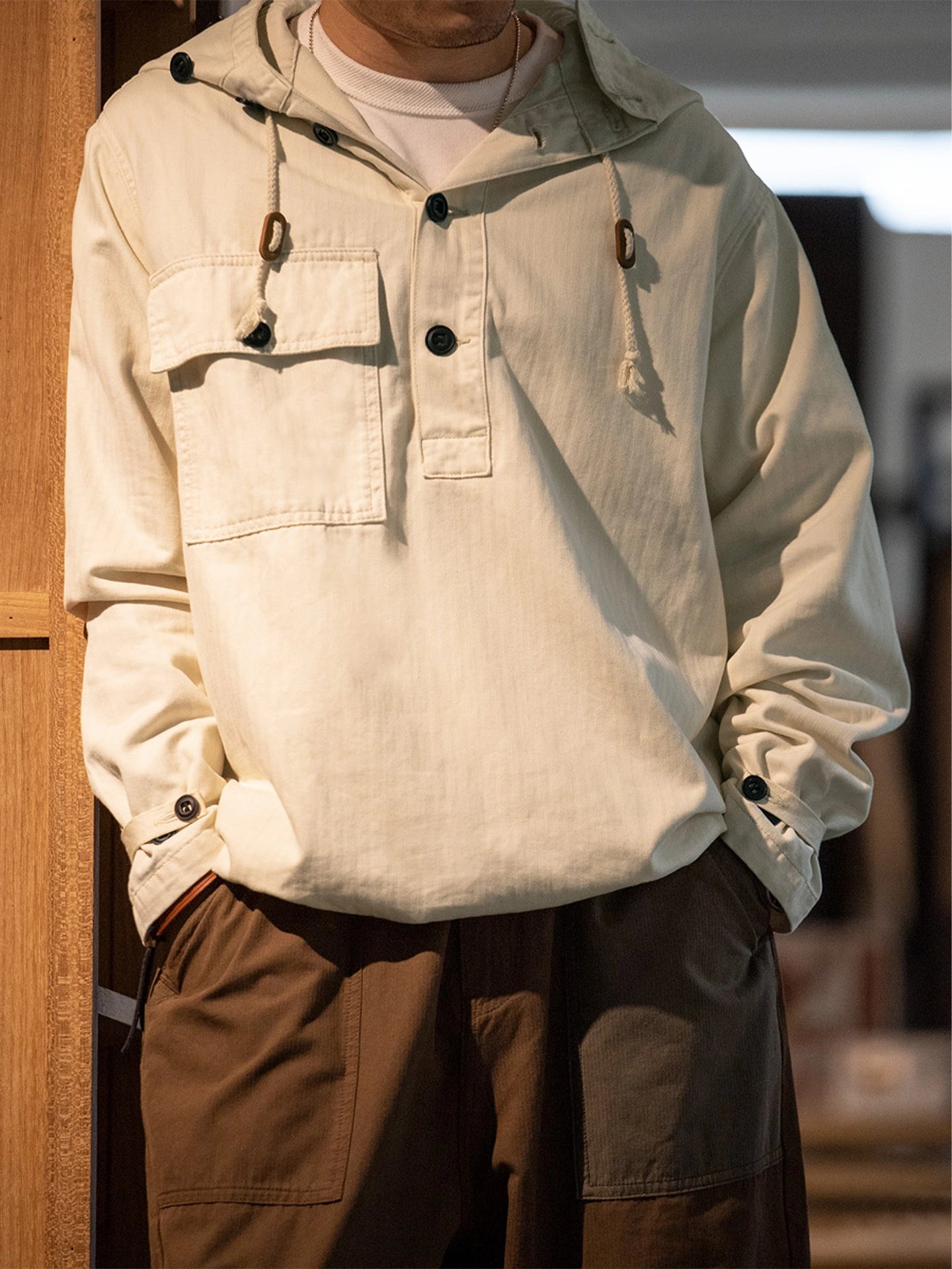 Veste à capuche Maden pour homme, coupe ample, style streetwear décontracté, avec cordon, style hip-hop. 