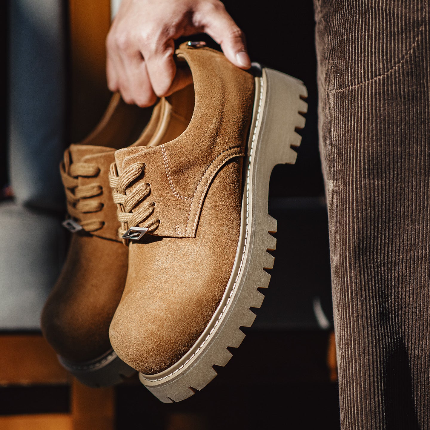 MADEN Brown Derby Boots Chunky Sole