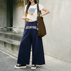 MADEN Damen Weite Bein Cropped Jogginghose