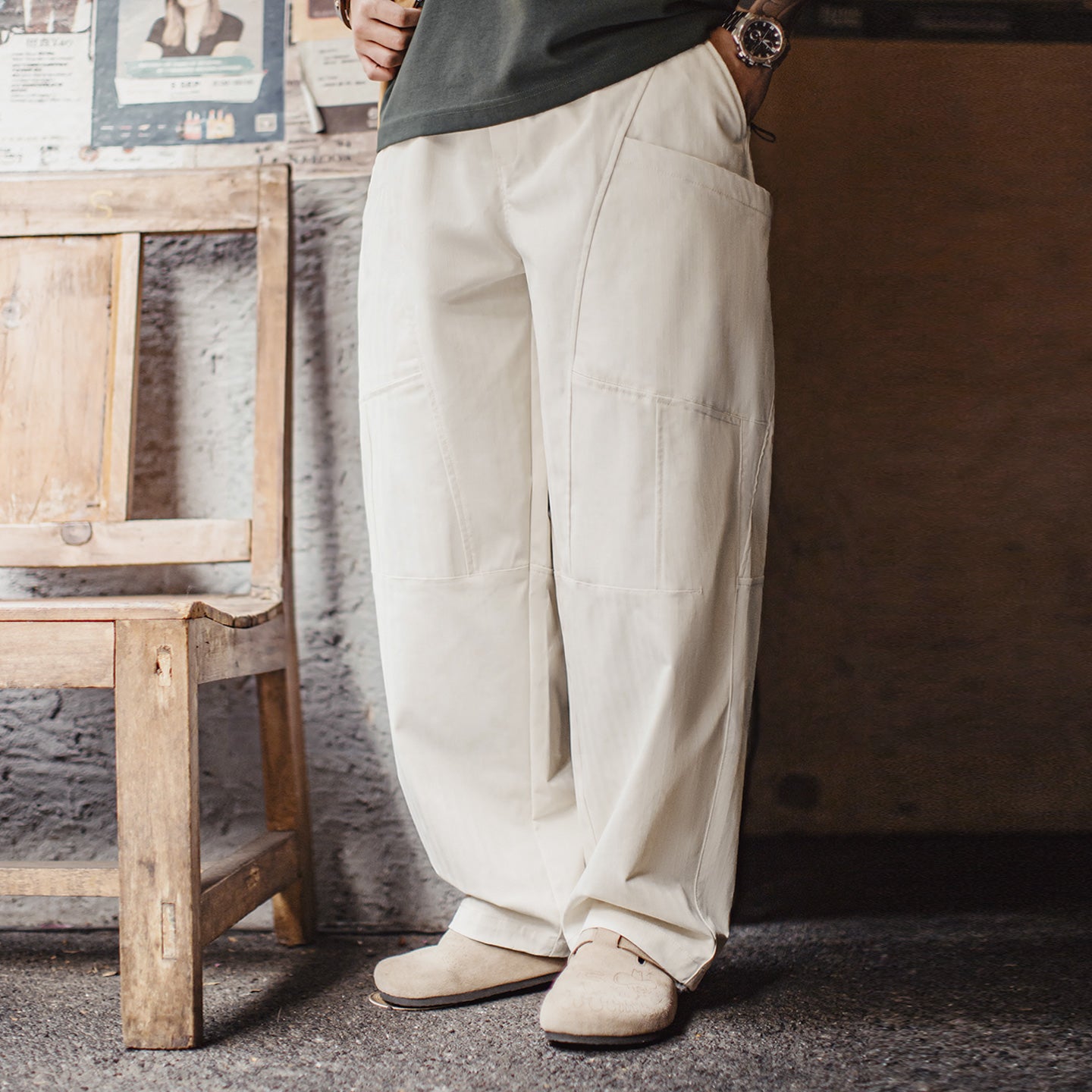 MADEN HBT White Cargo Pants