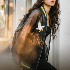 Chaqueta Sukajan de organza bordada transparente MADEN