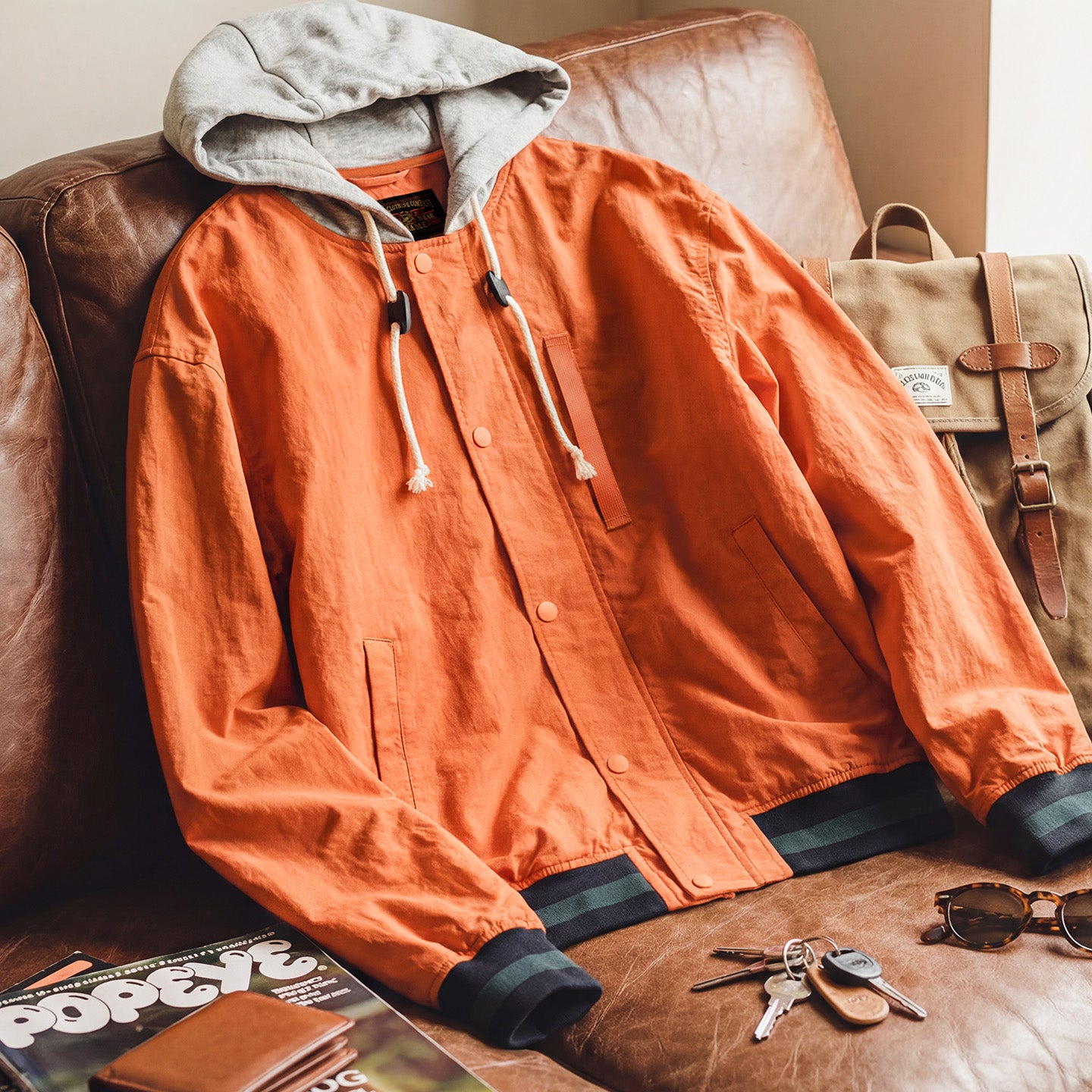 MADEN Orange Kapuzenleichte Jacke