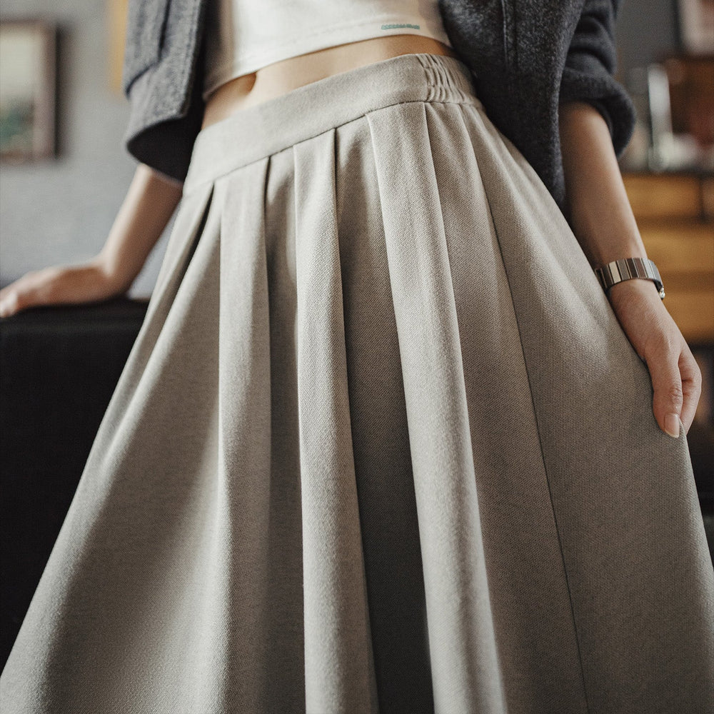 MADEN Women's High-Waist Pleated A-Line Midi Skirt