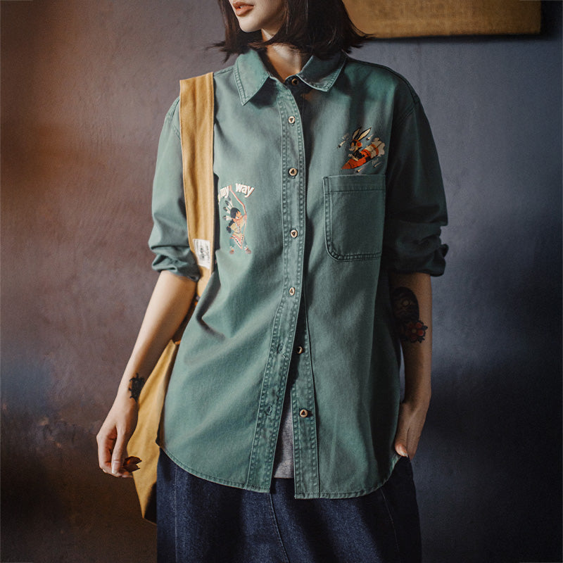MADEN Vintage Embroidered Cotton Loose Fit Blouse