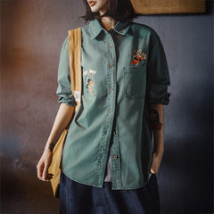 MADEN Vintage Embroidered Cotton Loose Fit Blouse