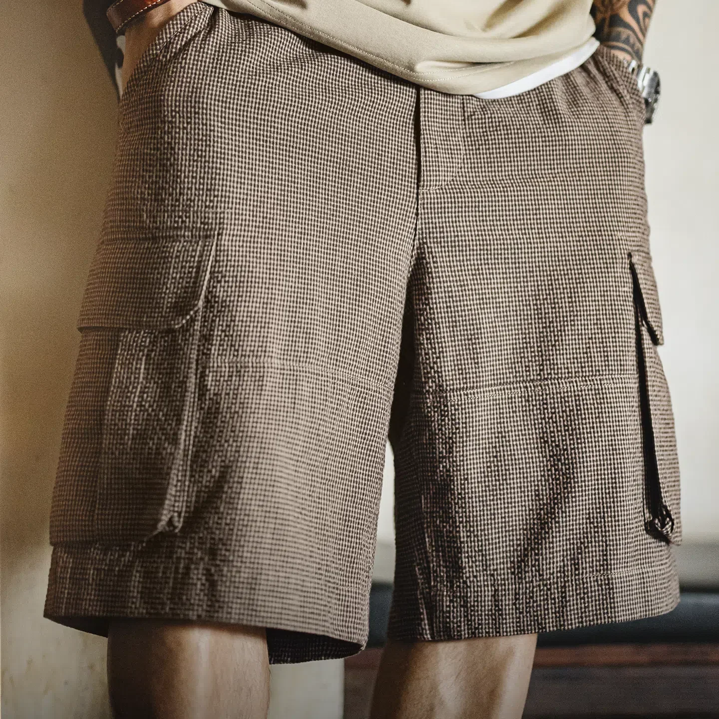 MADEN Plaid Cotton Casual Shorts for Summer