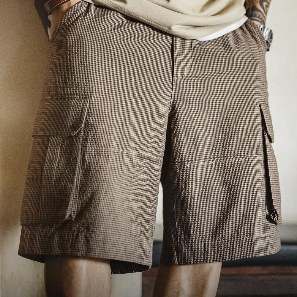 MADEN Plaid Cotton Casual Shorts for Summer