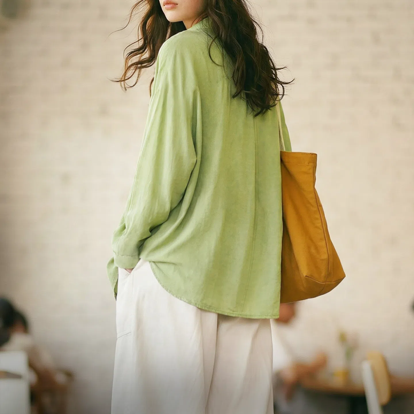 MADEN Women's Green Lyocell Long Shirt