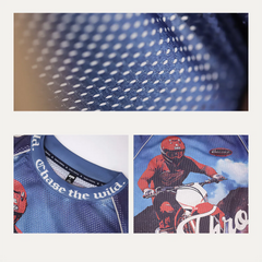 MADEN Scrambler bedrucktes Mesh Langarm-T-Shirt
