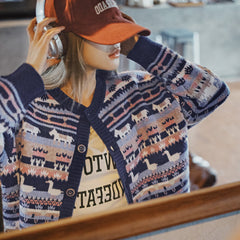 MADEN Fair Isle Jacquard Loose-Fit Knit Cardigan