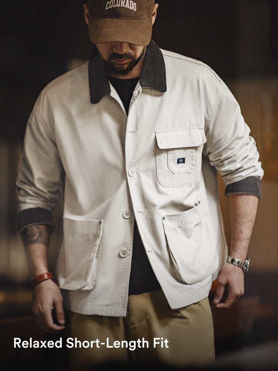 MADEN Corduroy Collar Safari Jacket with Big Pockets