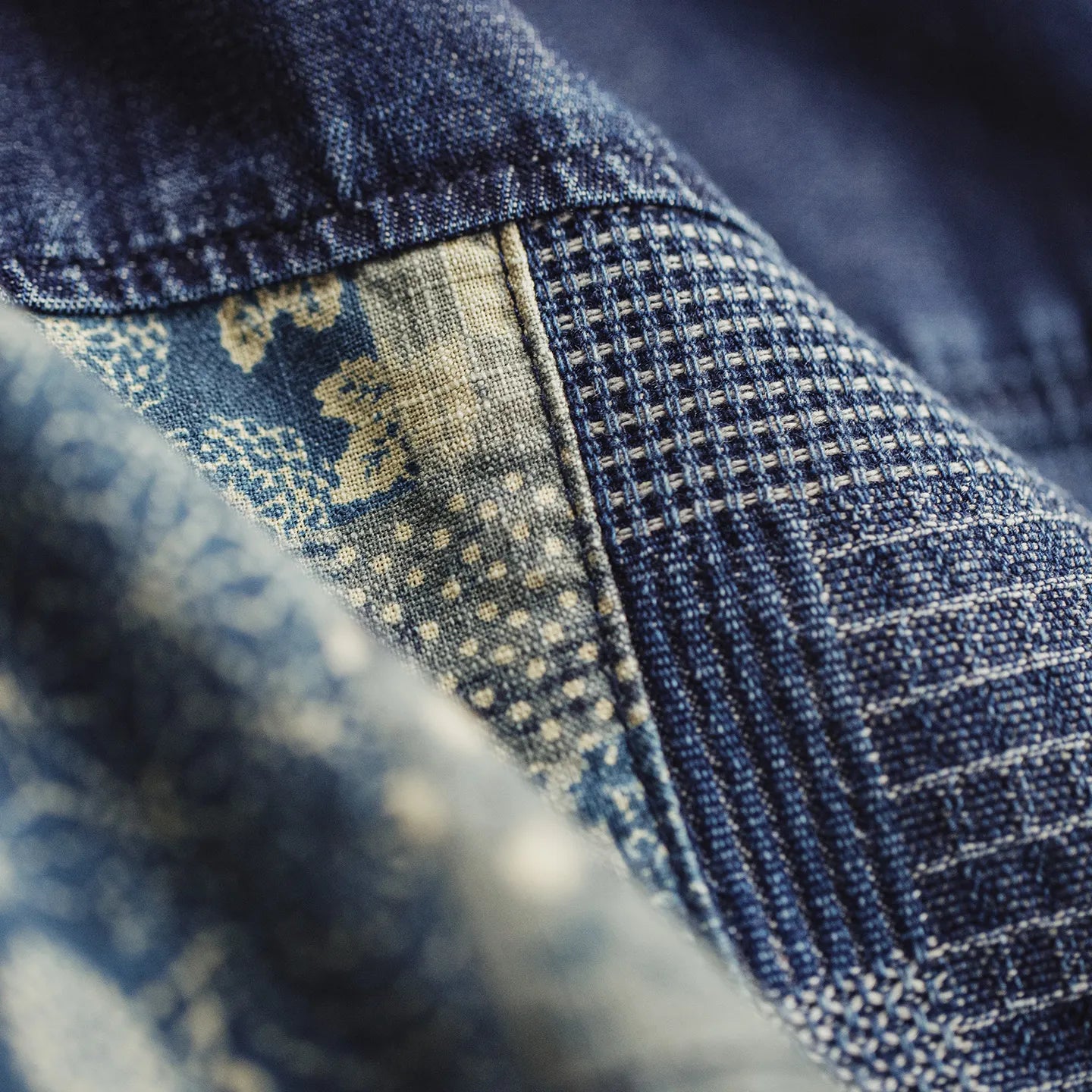 MADEN Boro Patchwork Slub Denim Shorts