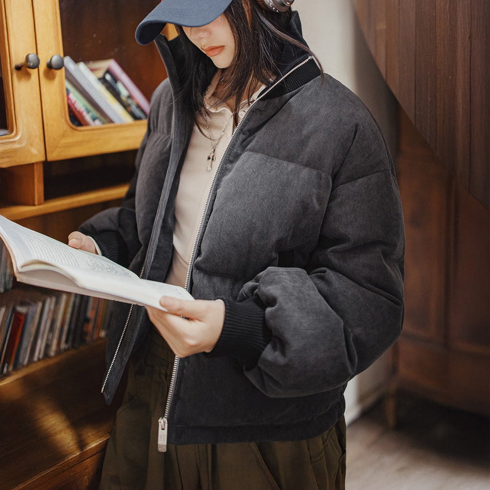 MADEN Corduroy Down Puffer Jacket with Knit Collar