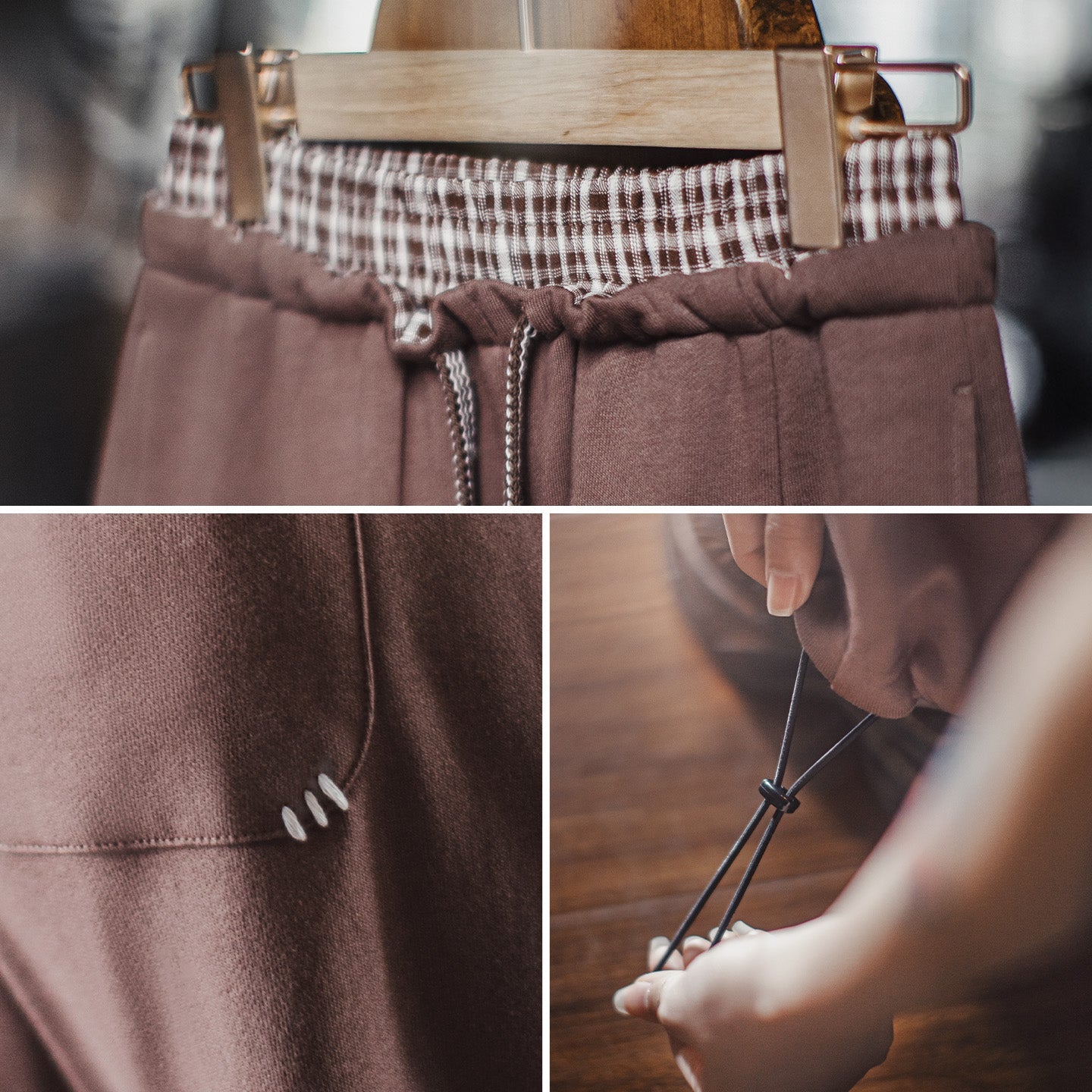 MADEN Vintage Plaid Patchwork Cotton Jogger Pants