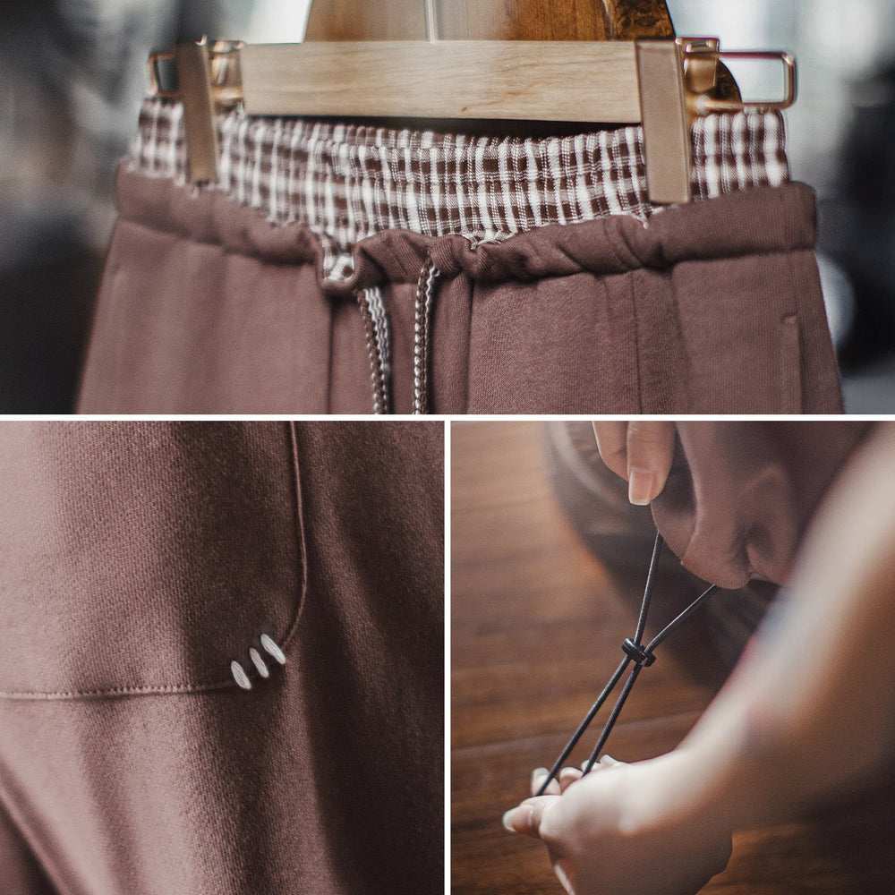 MADEN Vintage Plaid Patchwork Cotton Jogger Pants