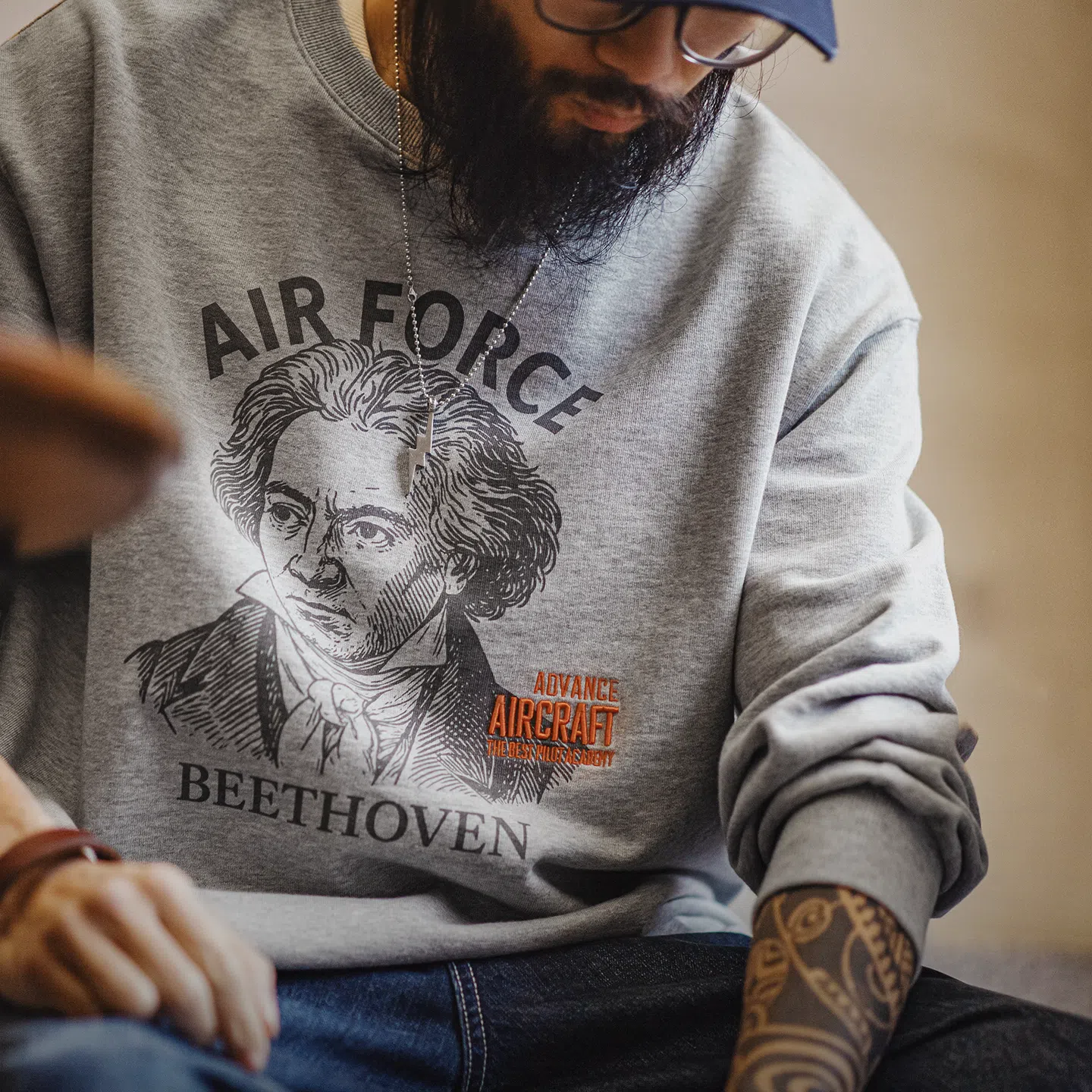 MADEN Rolled Hem Printed Sweatshirt- Cotton 100%