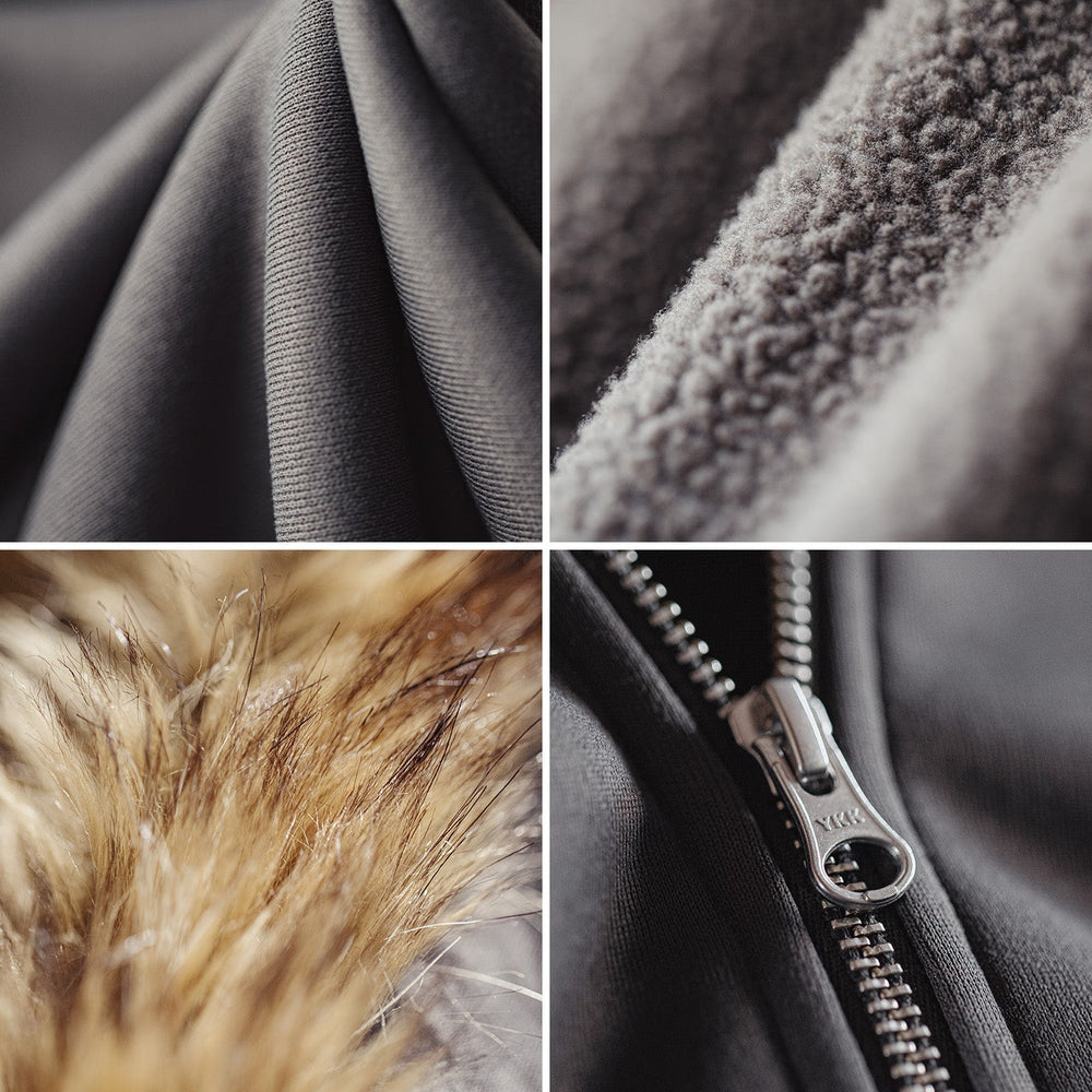 MADEN Fleece Fur-Collar Zip Hoodie