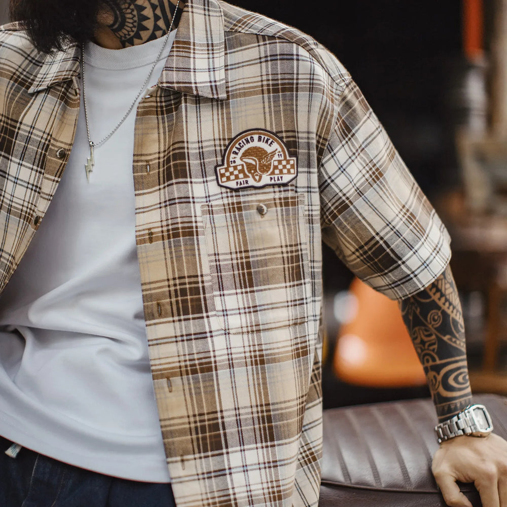 MADEN Vintage Plaid Print Shirt