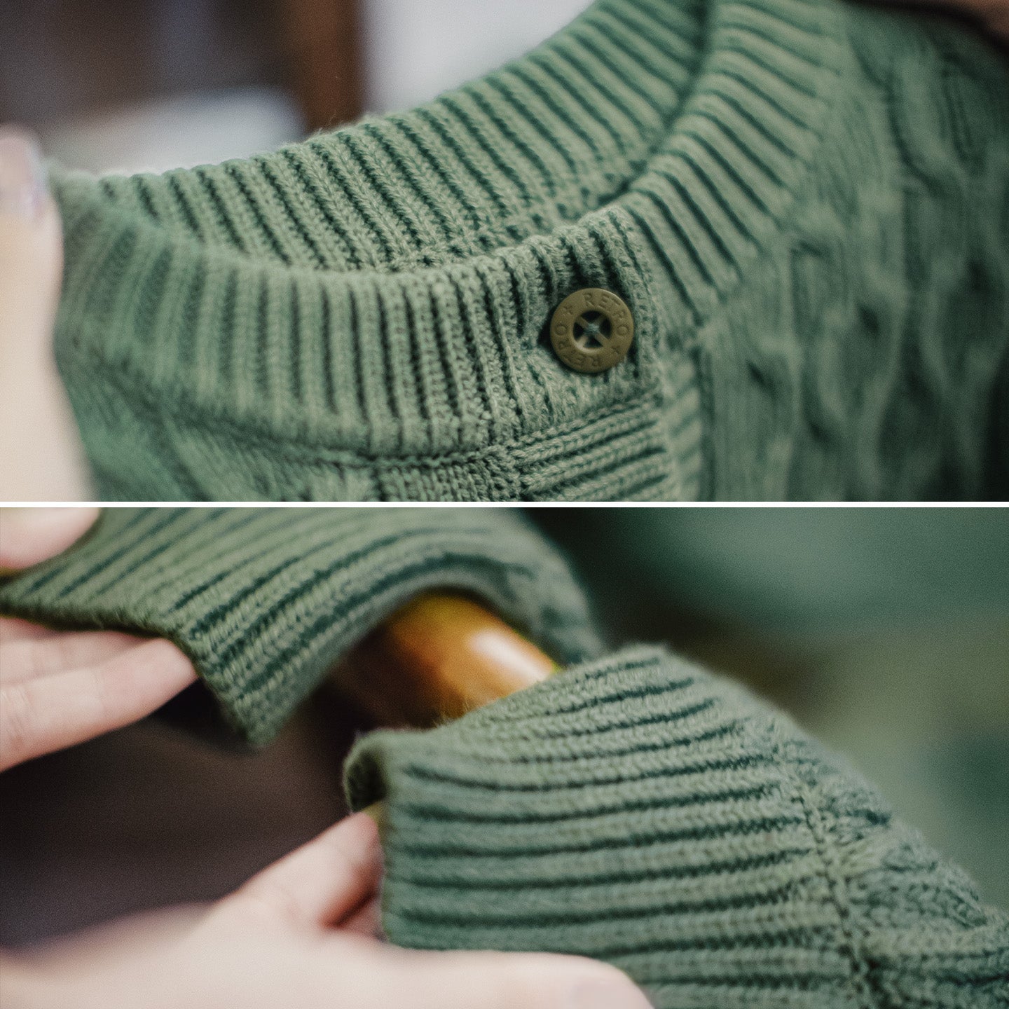 MADEN Cable Knit Wool Blend Crewneck Sweater