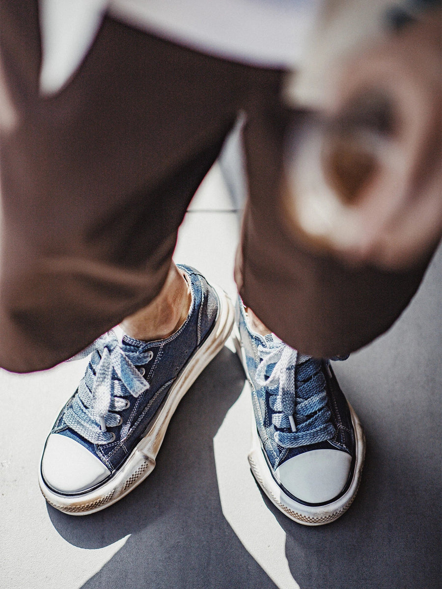 MADEN Men's Vintage Indigo-Dyed Denim Canvas Sneakers