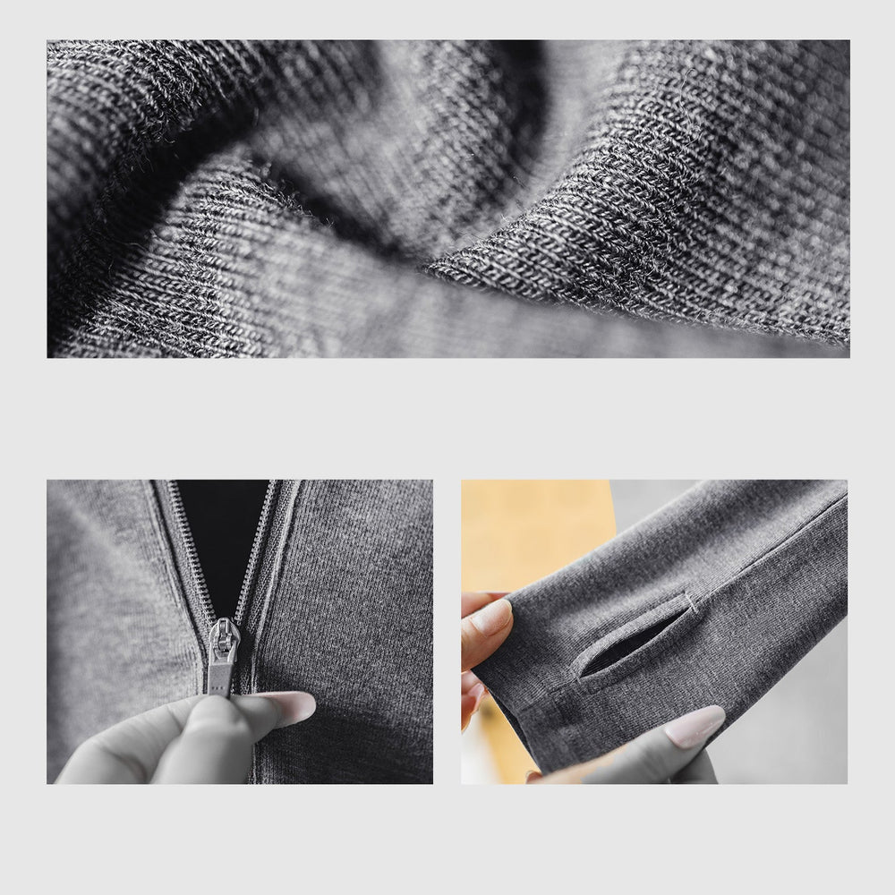 MADEN Grey V-Neck Half-Zip Hooded Sweatshirt