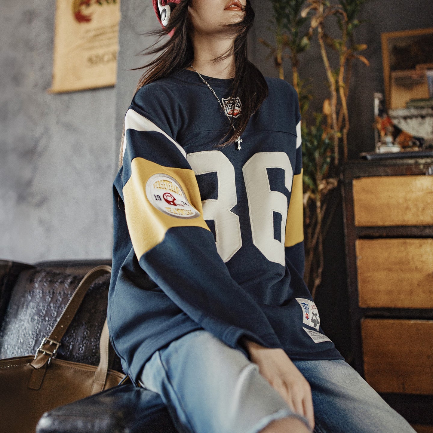 MADEN Women's Embroidered Rugby Sweatshirt