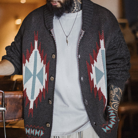 MADEN Vintage Indigenous Shawl Collar Cardigan