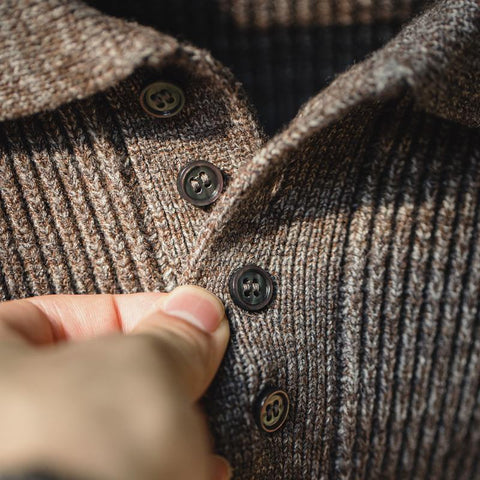 Maden Retro Knitted Polo Sweater Loose-fit Lapel Sweater Casual Knitwear for Men