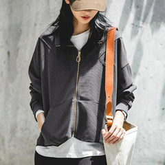 MADEN Damen-Kapuzenjacken mit Reißverschluss, Waffelrippbündchen, lässige Jacken, Harajuku-Sweatshirts, Mäntel mit halbhohem Stehkragen, Streetwear 