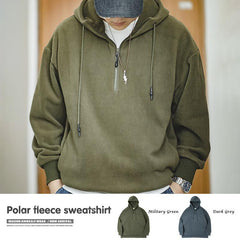 MADEN Herren Schwerer Polar-Fleece Half-Zip Hoodie