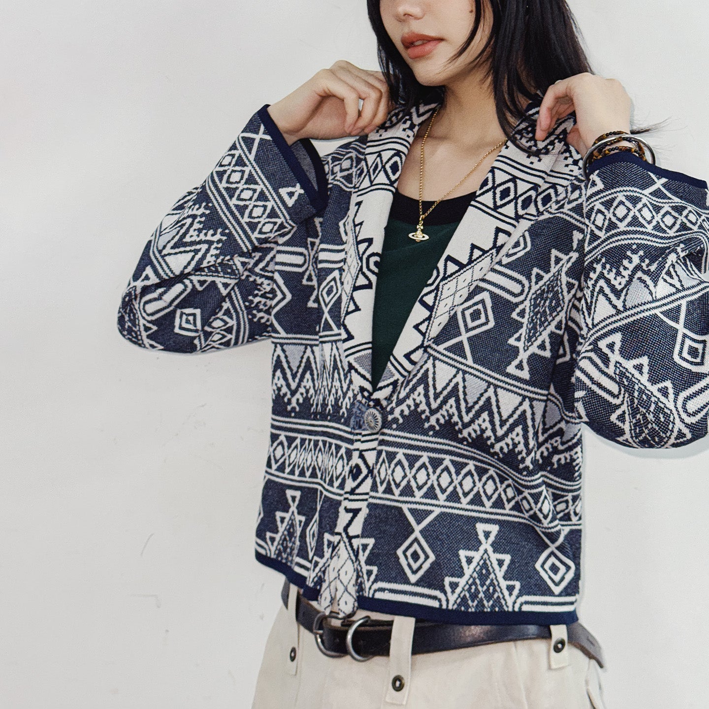 MADEN Navajo Cardigan V-Ausschnitt Pullover