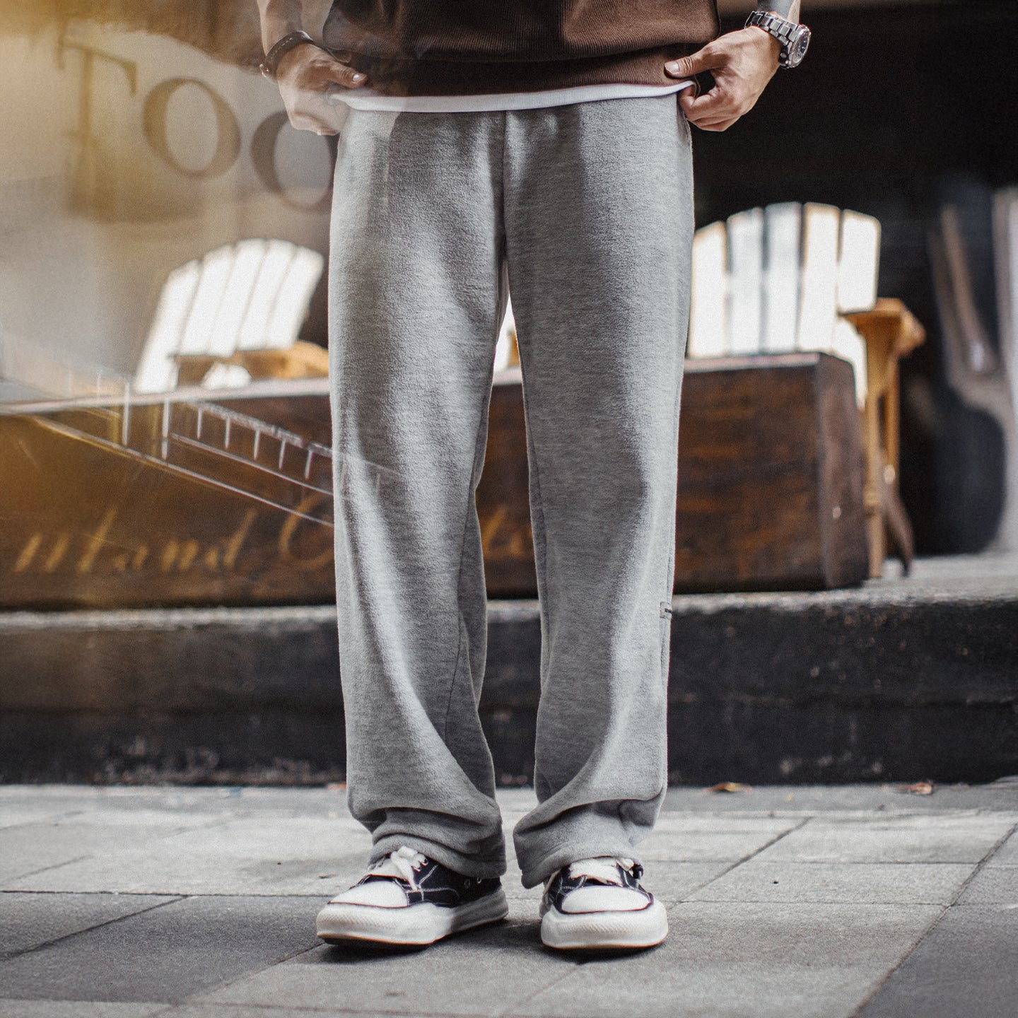 Pantalones de forro polar gris para hombre MADEN – Pantalones de invierno gruesos de pierna recta con cordón ajustable