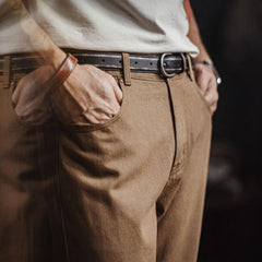 MADEN Herren Schwerer Baumwoll Gerade-Bein Jeans