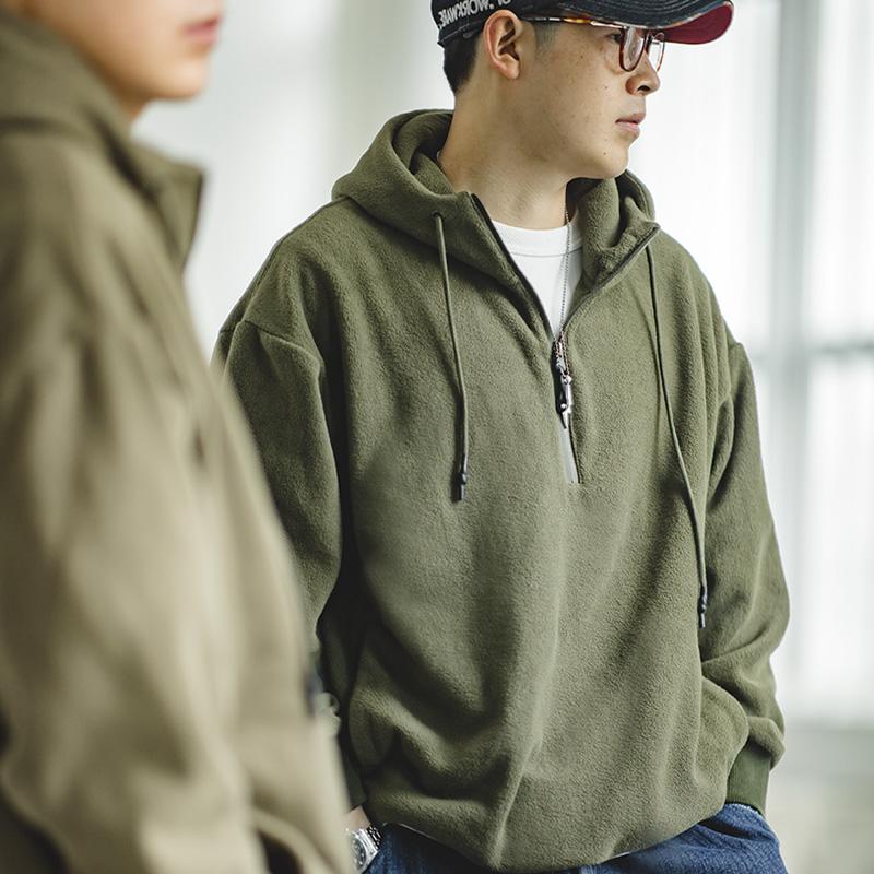 MADEN Herren Schwerer Polar-Fleece Half-Zip Hoodie
