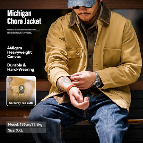 MADEN Men’s Retro Michigan Canvas Jacket – Heavyweight Utility Coat