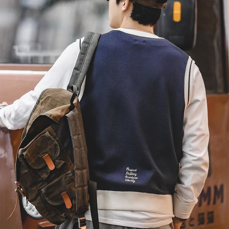 MADEN Preppy Strickweste für Herren im Ivy-Stil, lässige City-Boy-Strickweste mit Buchstabenmuster, ärmelloses Oberteil, Frühjahr 2023 