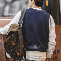 MADEN Preppy Strickweste für Herren im Ivy-Stil, lässige City-Boy-Strickweste mit Buchstabenmuster, ärmelloses Oberteil, Frühjahr 2023 