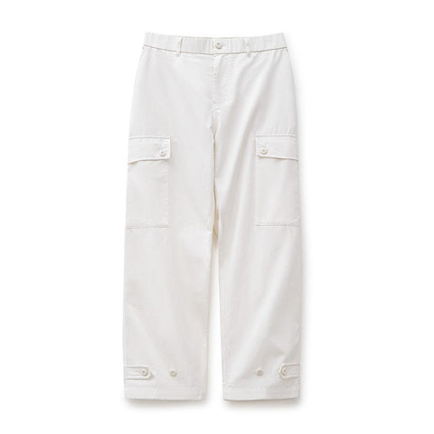 MADEN Men's White Cargo Pants Loose-Fit Straight-Leg Trousers Utility Big Pockets Design Cotton Fabric Versatile Outdoor Commutes
