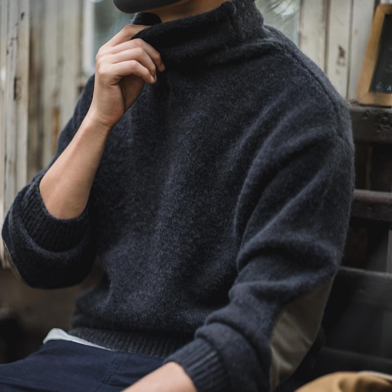 MADEN Mohair Turtleneck Sweater – Vintage Soft Knitted with Elbow Patch