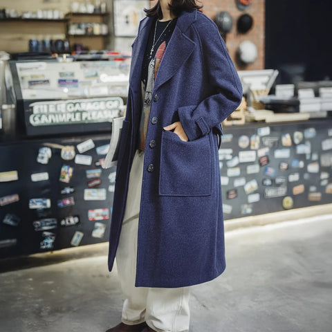 MADEN Damen-Wintermantel, schwer, warm, winddicht, Filzmantel, britischer Stil, Stehkragen, mittellang 