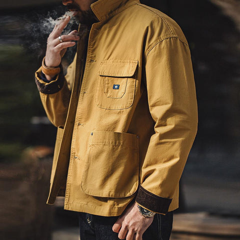 MADEN Retro Jacket Lapel Corduroy Collar Safari Jacket Big Pockets Men's Outwear