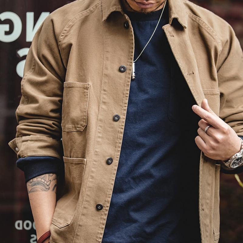 MADEN Heavyweight Twill Chore Coat – Khaki Utility Jacket