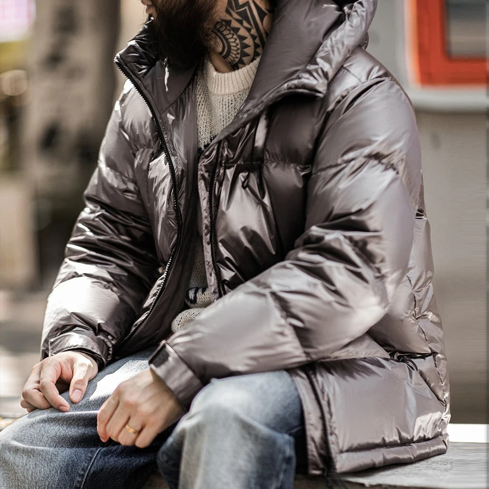 MADEN Herren Glänzende Daunenjacke mit Kapuze
