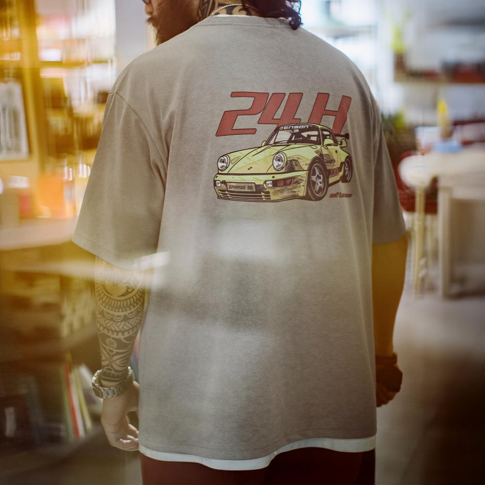 MADEN Retro gewaschenes Racing Grafik T-Shirt mit kurzen Ärmeln