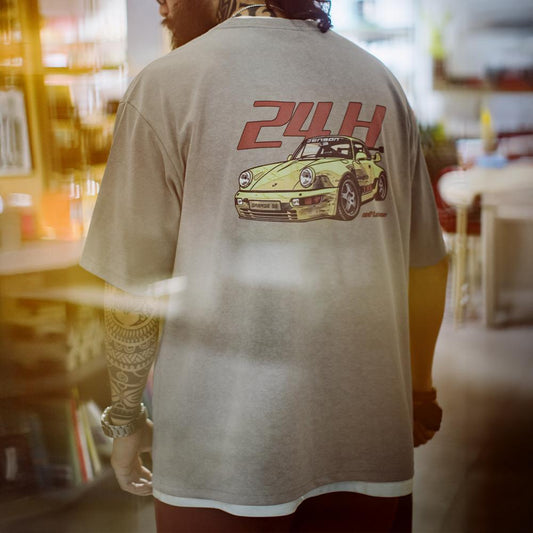 Áo thun tay ngắn in họa tiết đua xe phong cách retro MADEN
